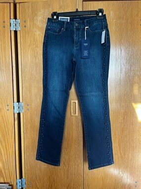 Charter Club Dark Blue Straight-Leg Jeans with Side Stud Detail